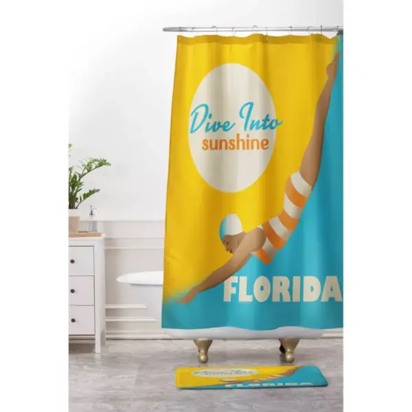 Dive Florida Shower Curtain Yellow/Blue - Deny Designs