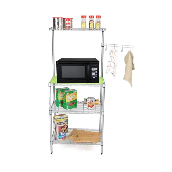 MIND READER 3-Tier Metal Rack Utility Shelf and Microwave Stand with Hooks on the Side (SILVER)