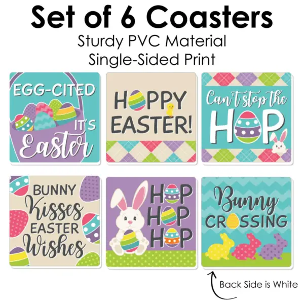 Big Dot of Happiness Hippity Hoppity - Funny Easter Bunny Party Decorations - Drink Coasters - Set of 6