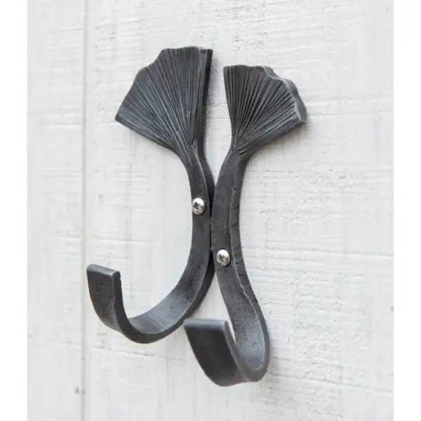 6.5" Steel Double Ginkgo Leaf Wall Hook Black - ACHLA Designs