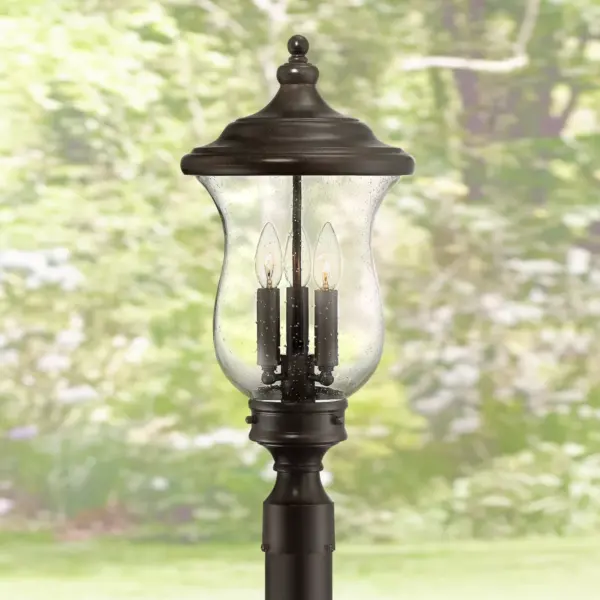 Franklin Iron Works Outdoor Post Light Fixture LED Dimmable Bronze 23" Clear Seedy Glass for Exterior Garden Yard Driveway