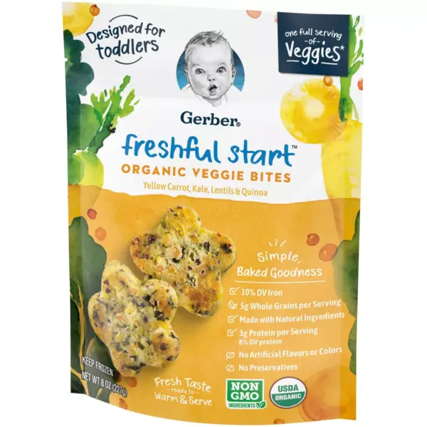 Gerber Freshful Start Frozen Organic Veggie Bites Yellow Carrot, Kale, Lentils & Quinoa - 8oz