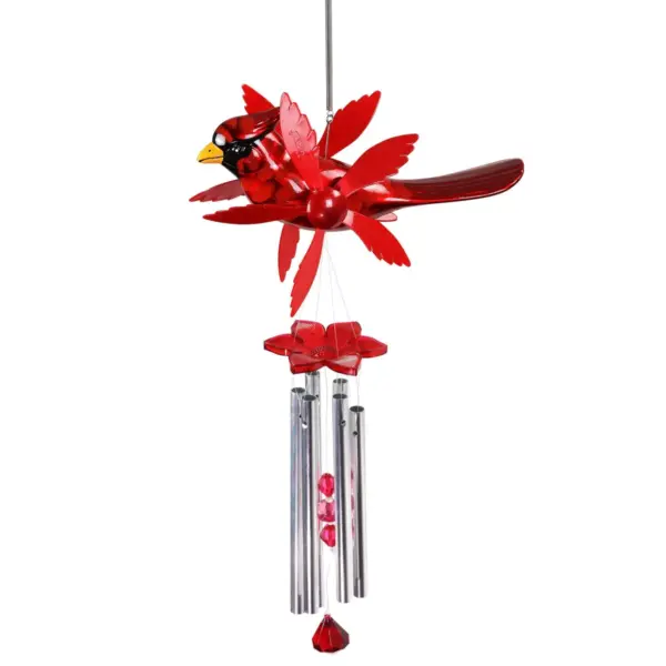 24" Metal Cardinal Spinning Wings Wind Chime Red - Exhart