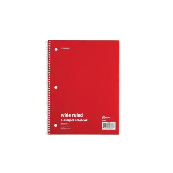 Staples 1 Subject Notebook 8" x 10.5" Wide Ruled 70 Sheets Assorted 6/PK TR11667M