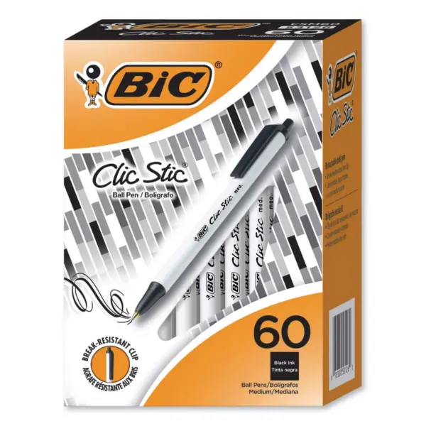 BIC Retractable Ballpoint Pen Medium 1.2 mm Black Ink White Barrel CSM60BK