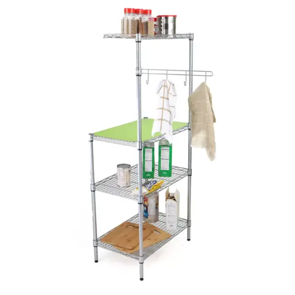 MIND READER 3-Tier Metal Rack Utility Shelf and Microwave Stand with Hooks on the Side (SILVER)