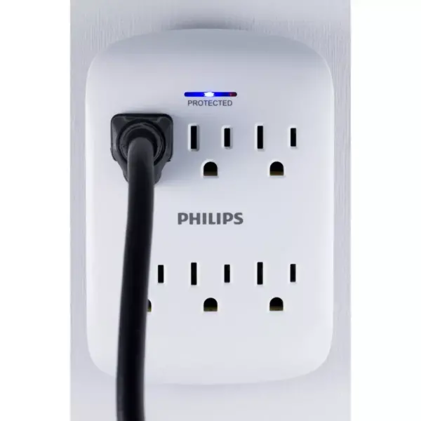 Philips 6-Outlet Surge Protector Wall Tap, White