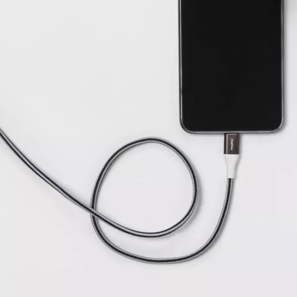 heyday™ 10' Lightning to USB-A Braided Cable - Black/White/Gunmetal