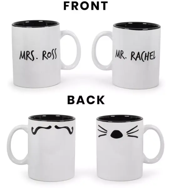 Robe Factory LLC Friends Mr. Rachel Whiskers and Mrs. Ross Moustache Double-Sided Mugs | Set of 2