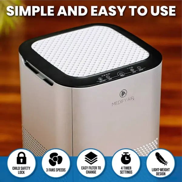 Medify Air MA-15-S1 Compact Home Air Purifier with Dual H13 True HEPA Filter Removes 0.10 Micron Dust Pollen Particles, Silver