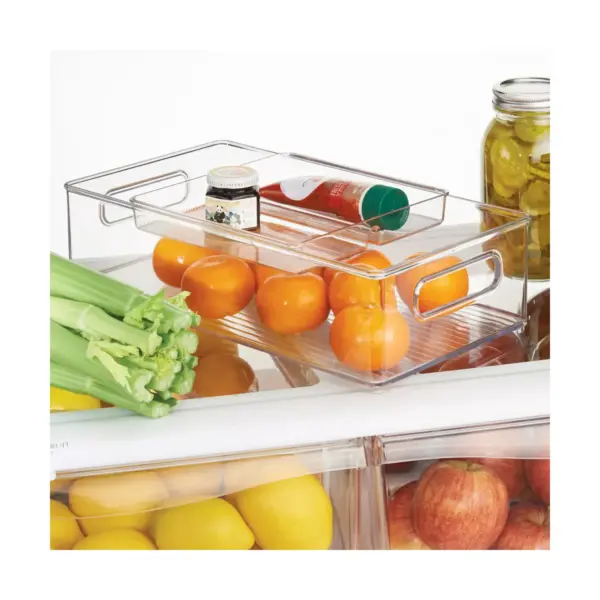 mDesign 2 Piece Plastic Stackable Kitchen Pantry Organizer with Top Tray - Clear