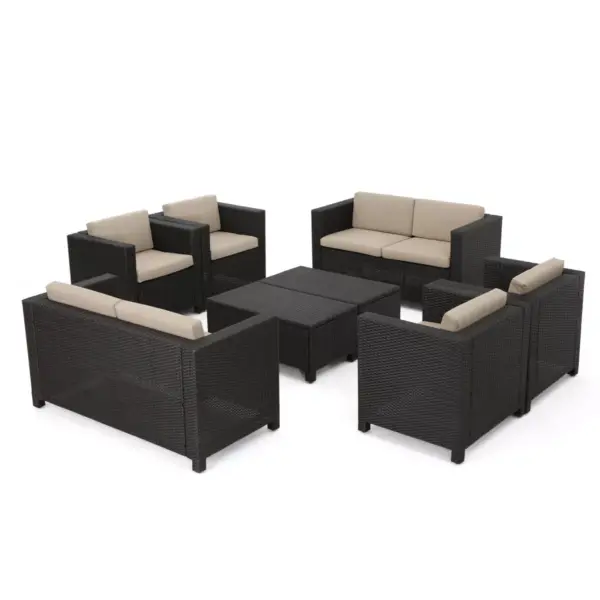 Puerta 8pc All-Weather Wicker Patio Chat Set - Dark Brown/Beige - Christopher Knight Home