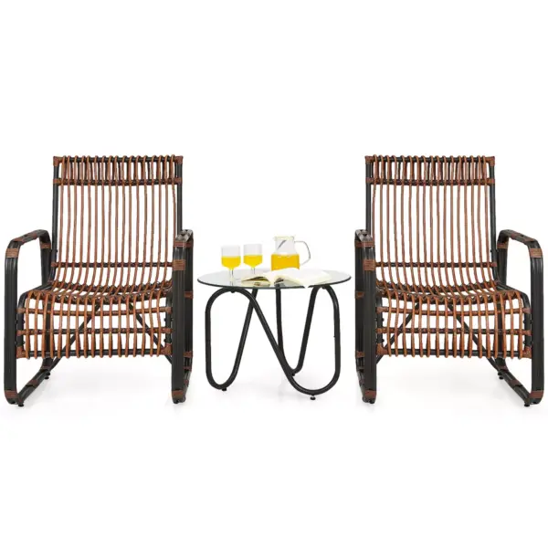 Costway 3PCS Patio Rattan Furniture Set Conversational Sofa Coffee Table Garden