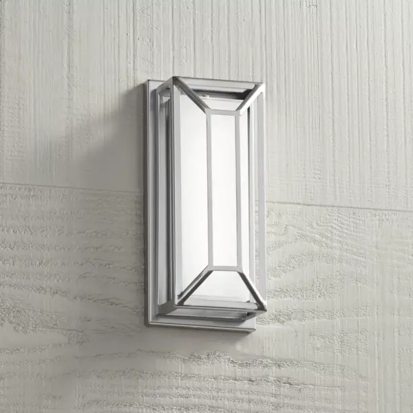 Possini Euro Design Modern Outdoor Wall Light Fixture LED Matte Nickel Geometric 12" Frosted Glass for Exterior House Porch Patio