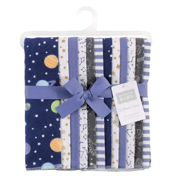 Hudson Baby Infant Boy Cotton Flannel Burp Cloths Bundle, Solar System, One Size