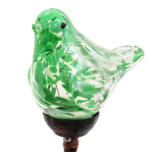 31" Resin Solar Pearlized Glass Bird Finial Garden Stake Green - Exhart