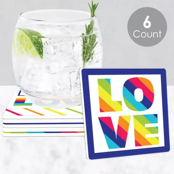 Big Dot of Happiness Love is Love - Gay Pride - LGBTQ Rainbow Party Decorations - Drink Coasters - Set of 6