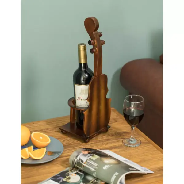 Vintiquewise Brown Violin Cello Shaped Vintage Decorative Single Bottle Wine Holder