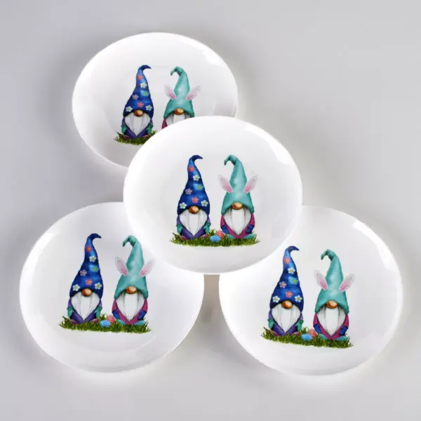 Lakeside Melamine Easter Gnomes with Rabbit Ears Dinner Plates - Set of 4