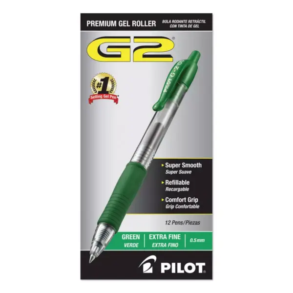 Pilot G-2 Gel Ink Pen, 0.5mm Extra Fine - Green Ink (12 Per Pack)