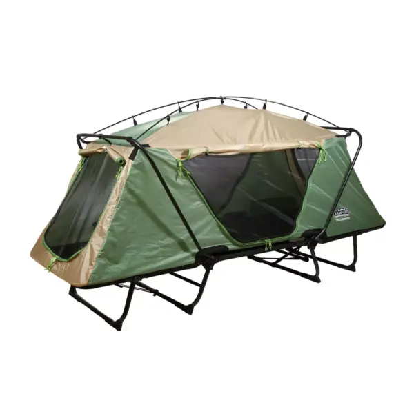 Kamp-Rite Oversize Portable Durable Cot, Versatile Design Converts into Cot, Chair, or Tent w/ Easy Setup, Waterproof Rainfly & Carry Bag, Green/Tan