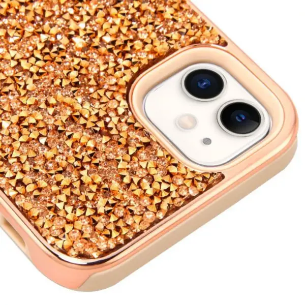 For Apple iPhone 11 Rose Gold Encrusted Rhinestones Hybrid Hard TPU Case Cover