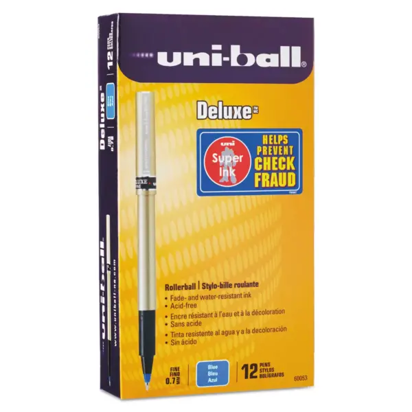 uni-ball Deluxe Stick Roller Ball Pen Fine 0.7mm Blue Ink Champagne BarrelStand 60053