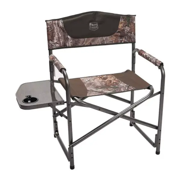 Timber Ridge Indoor Outdoor Portable Lightweight Aluminum Frame Folding Camping Directors Chair with Side Tables, Camo (2 Pack)