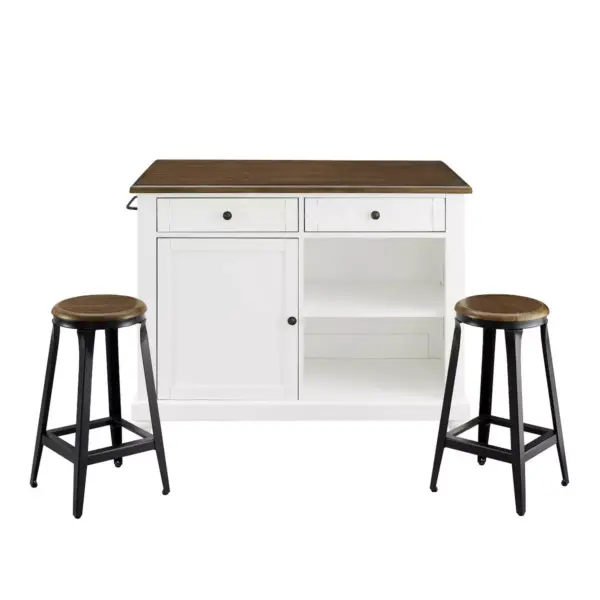 Mona Kitchen Island with 2 Stools White - Dorel Living