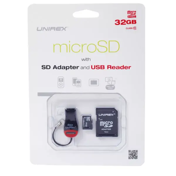 Unirex Micro SD 32GB  Class 4 w/SD Adapter and USB Reader