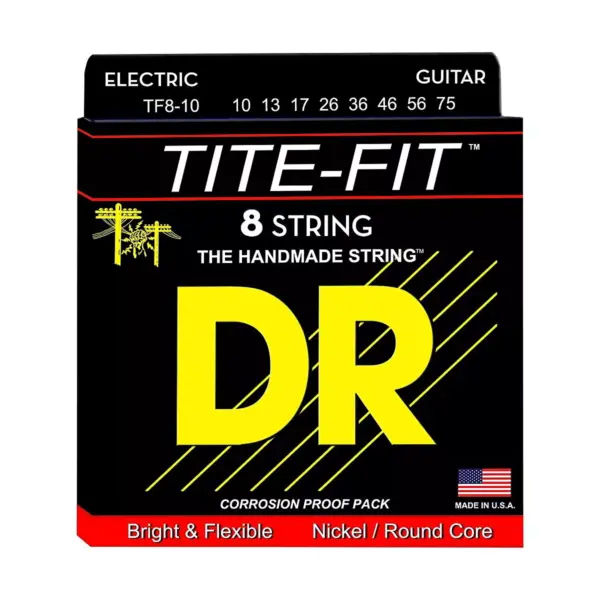 DR Strings Tite-Fit Nickel Plated Medium 8-String Electric Guitar Strings (10-75) Medium