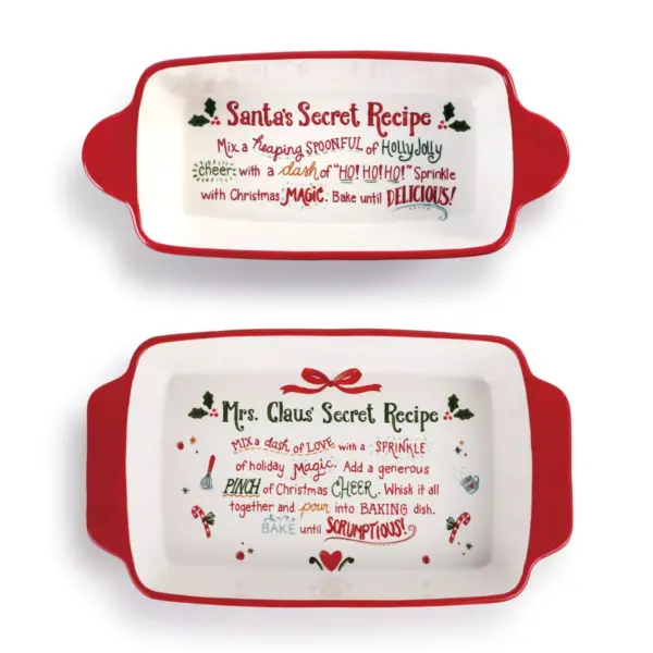 DEMDACO Santa and Mrs. Claus' Secret Recipe Baking Dishes - Set of 2 Red