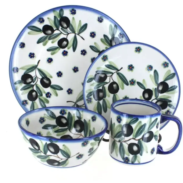 Blue Rose Polish Pottery Kalamata 16 Piece Dinnerware Set