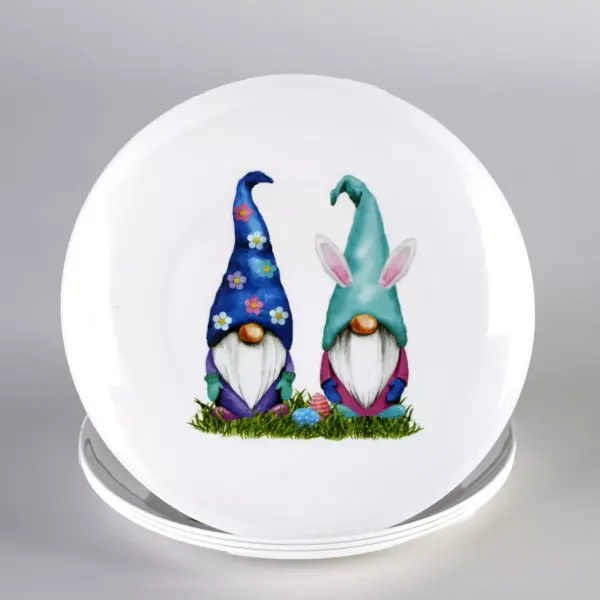 Lakeside Melamine Easter Gnomes with Rabbit Ears Dinner Plates - Set of 4