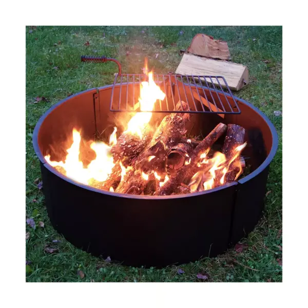 Sunnydaze Outdoor Heavy-Duty Steel Portable Campfire Ring with Cooking Grate and Fire Poker - 36" - Black