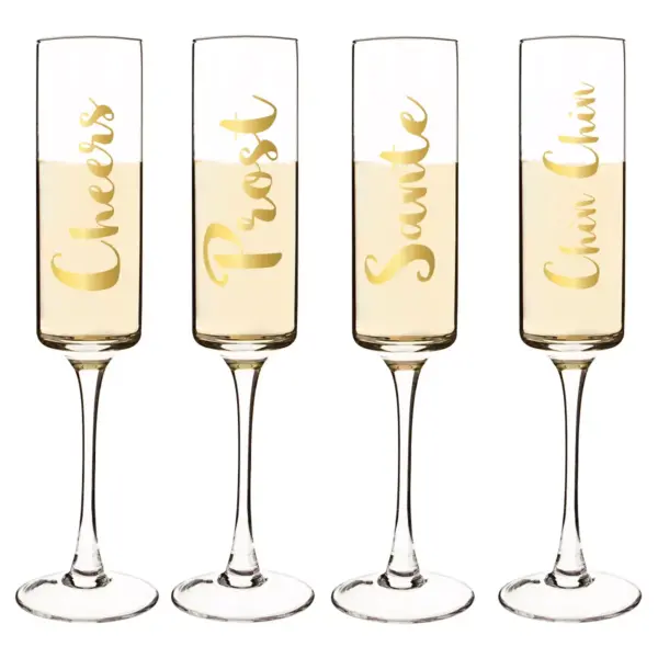 Contemporary Gold Cheers Champagne Flutes Drinkware Set