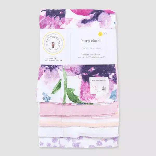 Burt's Bees Baby® Girls' 5pk Watercolor Daylily Burp Cloth - Purple