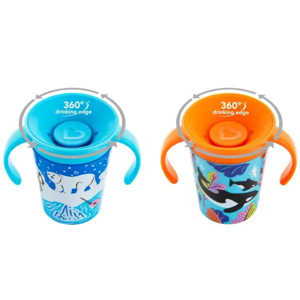 Munchkin Miracle 360 Wildlove Sippy Cup 6oz - 2pk - Polar Bear/Orca