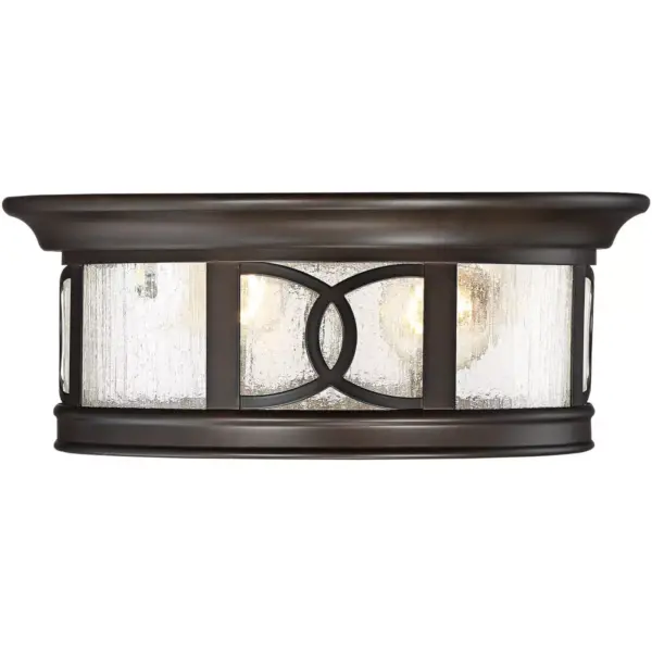 John Timberland Modern Outdoor Ceiling Light Fixture Mission Oil Rubbed Bronze Drum 12" Seedy Glass Damp Rated for Porch Patio