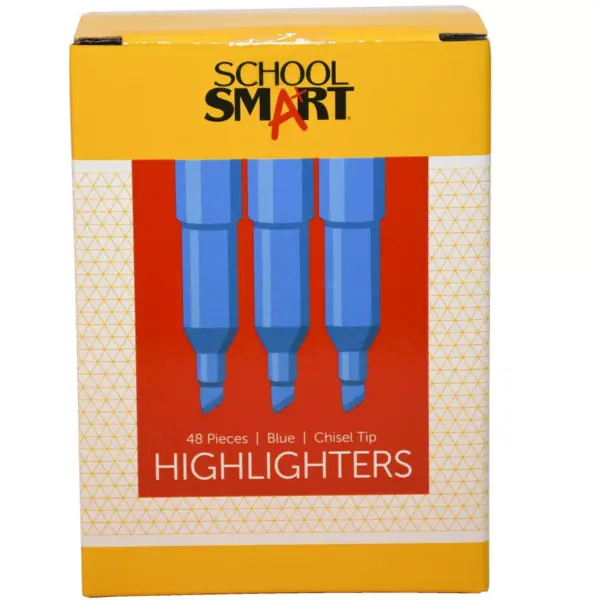 School Smart Highlighter, Chisel Tip, Tank Style, Blue, pk of 48