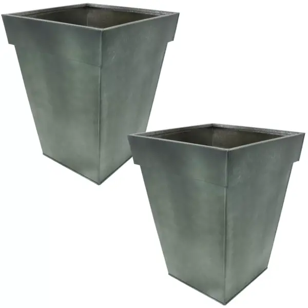 Sunnydaze Modern Decorative Indoor/Outdoor Galvanized Steel Standing Planters for Flowers, Plants and Herbs - 13.75" Square - Moss - 2-Pack