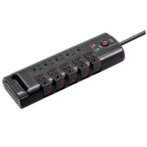 Monoprice 10 Outlet Rotating Surge Protector Power Block / Strip - 8 Feet - Black | 2880 Joules, Heavy Duty Cord