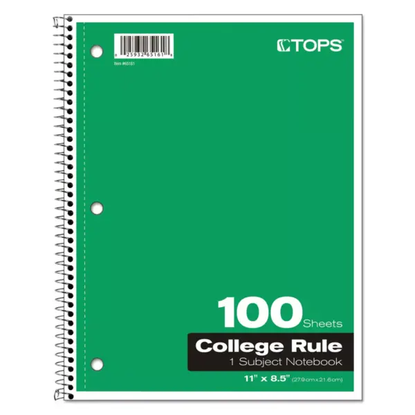 Tops Coil-Lock Wirebound Notebooks College/Medium 11 x 8 1/2 White 100 Sheets 65161