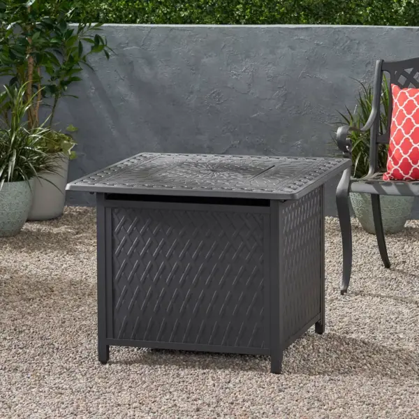 Aspen Outdoor Square Aluminum Fire Pit - Matte Black - Christopher Knight Home