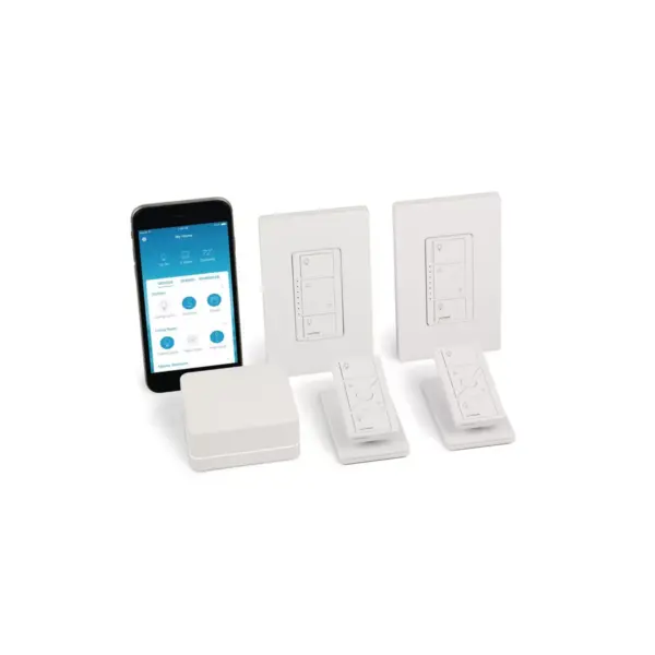 Lutron Caseta Wireless Smart Light Dimmer Switch (2 Count) Starter Kit with Pedestals for Pico Wireless Remotes, Works with Alexa, Apple HomeKit, and the Google Assistant | P-BDG-PKG2W