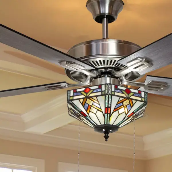 52" LED 5-Blade Bungalow Mission Stained Glass Hexagon Lighted Ceiling Fan - River of Goods