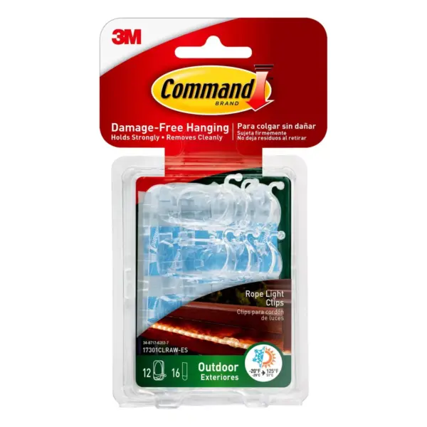 Command Outdoor Rope Light Clips with Foam Strips Clear