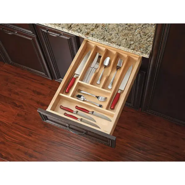 Rev-A-Shelf 4WCT-1SH Short Trim-to-Fit  Wooden Cutlery 7 Compartment Tray Insert Utensil Organizer for Kitchen Cabinet Drawers, Natural Maple