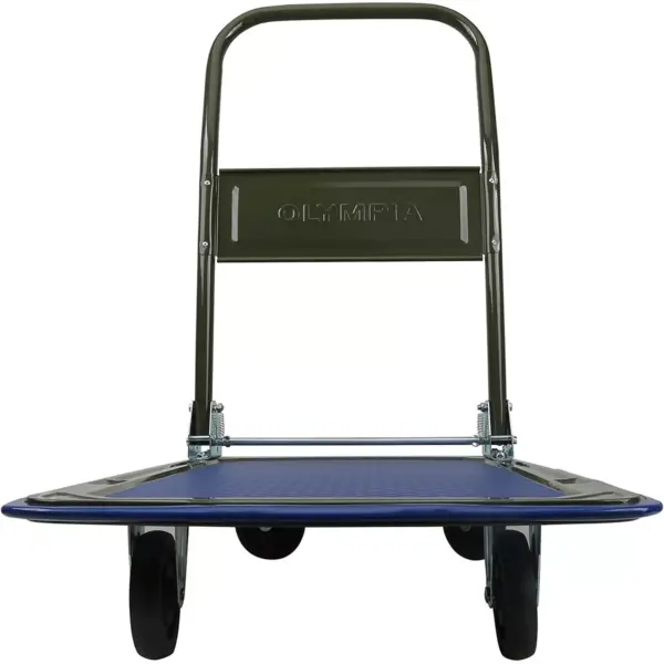 Olympia Tools 85-180 300-Lbs Capacity Heavy Duty Folding Steel Frame Utility Flatbed Rolling Cart Platform Dolly w/ No Slip Deck & Swivel Wheels, Blue