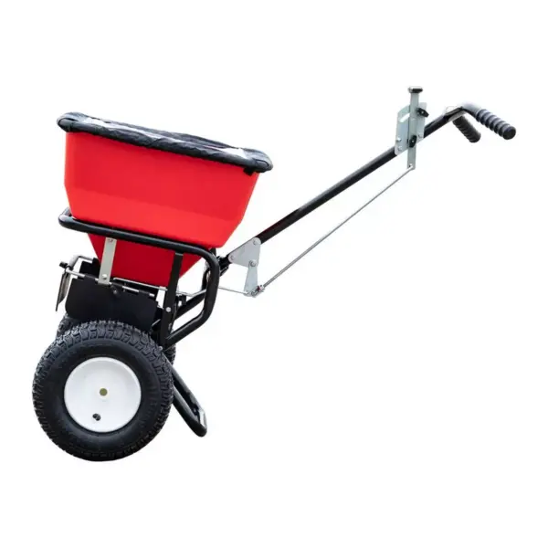 Buyers Products 100 Pound Capacity 1.67 Cubic Feet Groundskeeper Walk Behind Seed, Salt, and Fertilizer Spreader with Hopper Screen & Rain Cover, Red